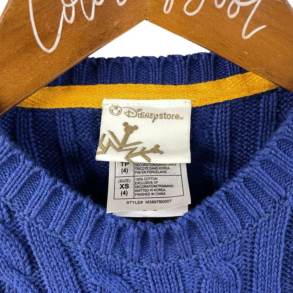 Not So Ugly Christmas Sweater Pluto Mickey Mouse Cable Knit Blue Disney Store XS